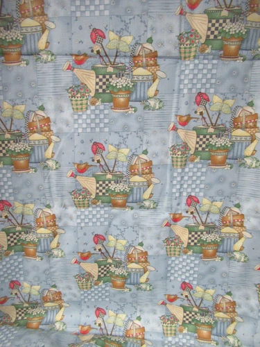DEBBIE MUMM Gardening Print Cotton Fabric Watering Cans Flower Pots ALLOVER SBTY