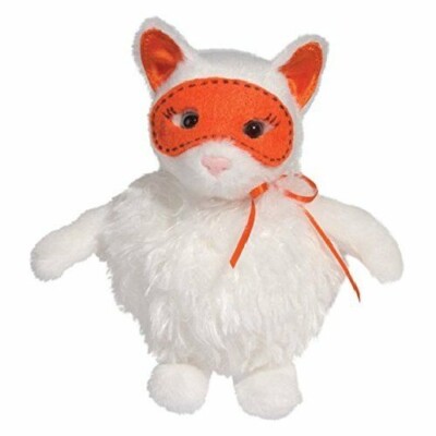 Cotton Ball Puff White Cat with Orange Halloween Mask 8 Inches