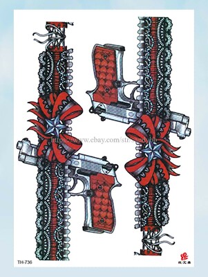   tattoo ideas for guys ribbon handgun large 8.25'' temporary tattoo