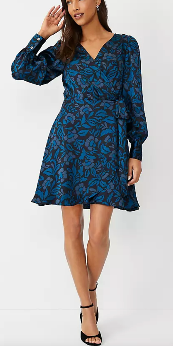 ann taylor blue floral dress Ann Taylor Dress XL Blue Lemon Floral Midi Dress Flutter Sleeve NWT Spring Summe