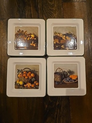 Vintage Italy Brunelli Square Plates Still Life Scene 7 3/4'' Square Set of 4