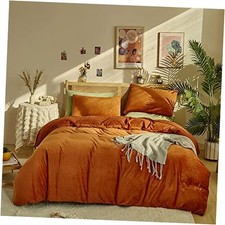 Burnt Orange Fluffy Size Comforter Set 3Pcs Velvet King Burnt Orange Velvet