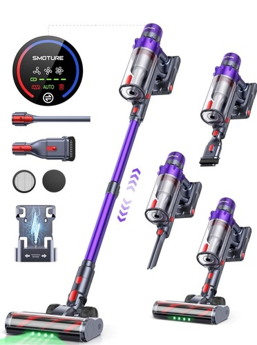 BSNAW Cordless Stick Vacuum Cleaner - 45KPA Suction, 45 Min Runtime, LED Display, HEPA Filter, Lightweight (Purple & Red) - View #4