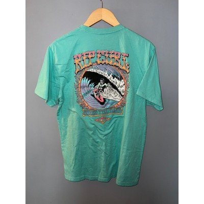 Rip Curl Shred Till Dead Skeleton Surf Graphic T-Shirt Teal Mens Large L