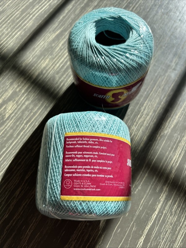 2 Spools NIP South Maid Blue AQUA Size 10 100% Cotton Crochet Thread 350 Yards