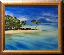 Original Ölgemälde Oil Südsee Insel Paradies  Strand Impressionismus  Rahmen 