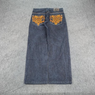 Vintage Southpole Jeans Mens 36x32 Blue Denim Orange Embroidered