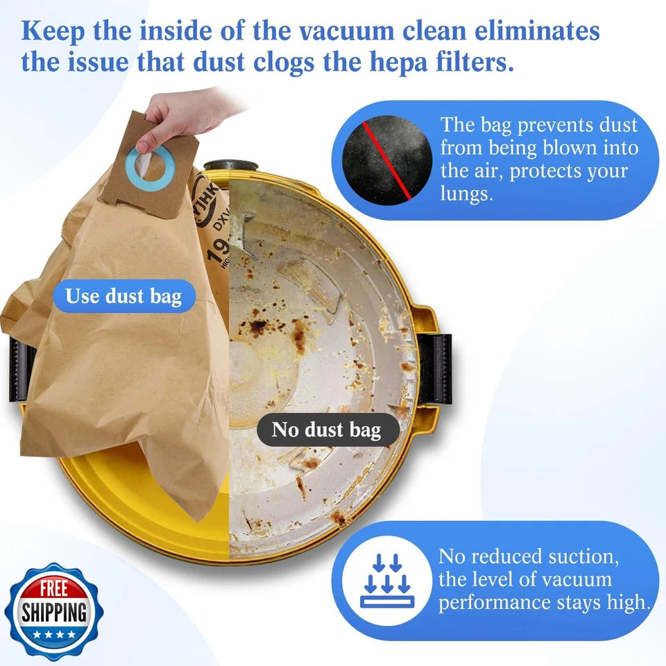 5 Pack DXVA19-4112, Vacuum Bags for DEWALT 12 to 16 Gallon Wet/Dry Vacuum, Di - Image 4 of 4