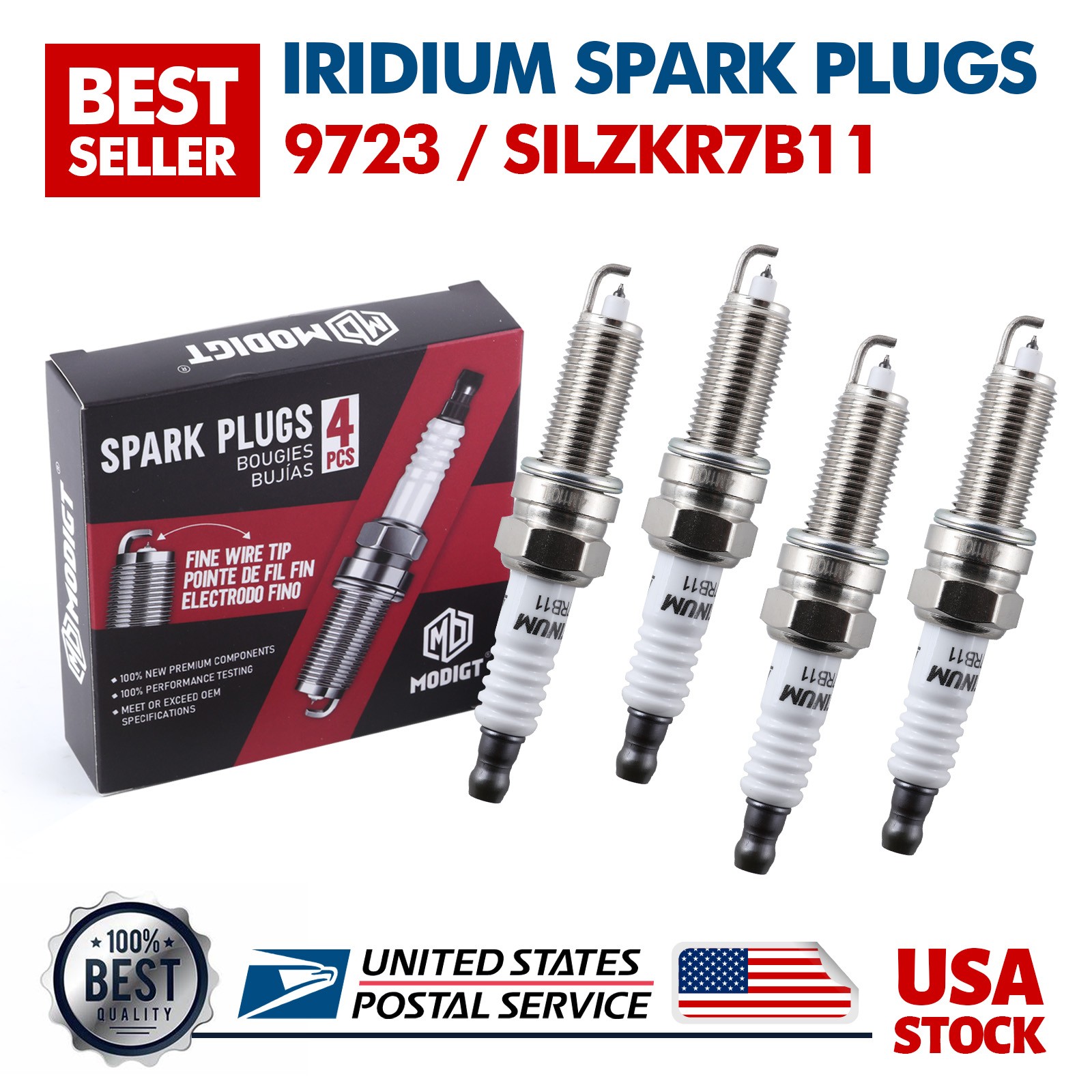 Premium 4 Pcs OEM Replacement For NGK 9723 SILZKR7B11 Iridium Spark Plug NEW