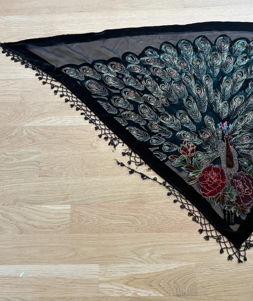 Винтажный Kirk's Folly бисером треугольный бархат Павлин шарф шаль надежном - потрясающий - Изображение 4 из 4