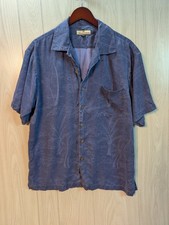 Tommy Bahama 100 Silk Hawaiian Shirt Mens XL Blue Short Sleeve Palm Tree
