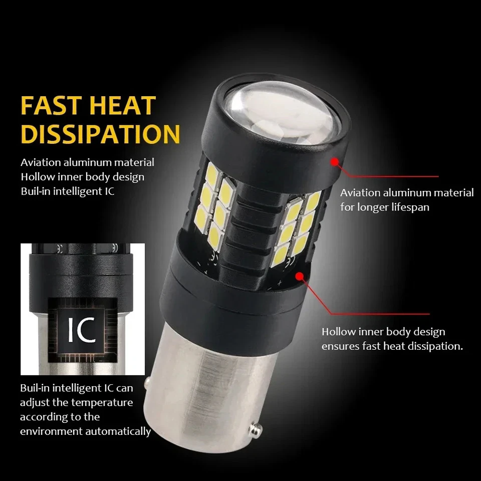 2pcs P21W LED 7443 W21/5W Bulbs Car Lights Turn Signal Reverse Brake Light 12V - Image 3 of 4