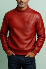New Men's Black & Red High-Quality Real Leather Handmade Shirt & Jacket