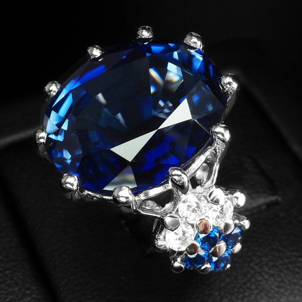 Fabulosos anillos hechos a mano de plata de ley 925 de 21 quilates de zafiro azul intenso talla 6,75 Foto 4 de 4