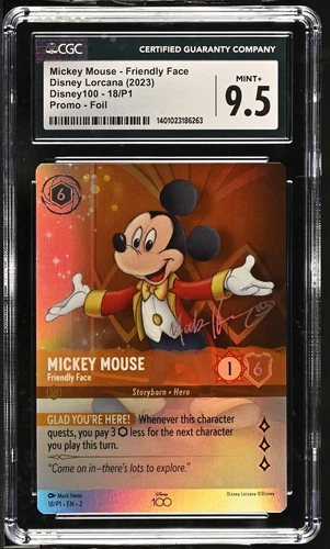 Disney Lorcana GRADED 2023 Mickey Mouse Friendly Face 18/P1 PROMO M+ 9.5 CGC