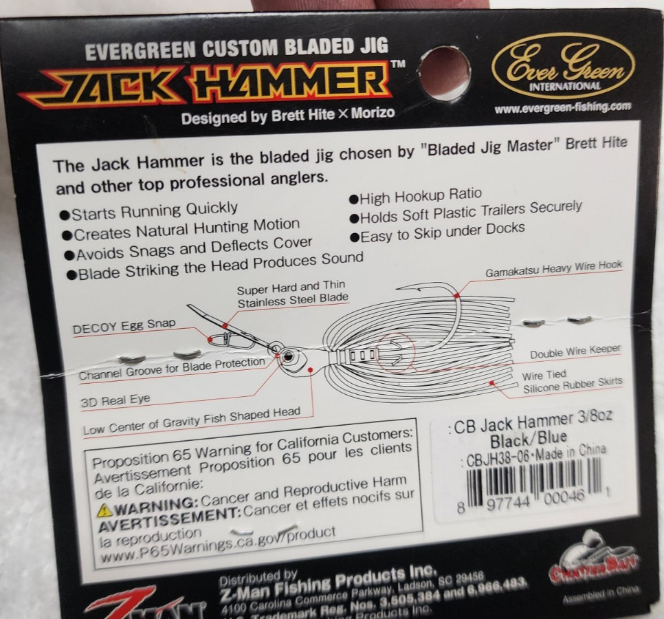NEW Z-man Evergreen Jack Hammer Black Blue Chatterbait 3/8 oz bladed jig - Image 5