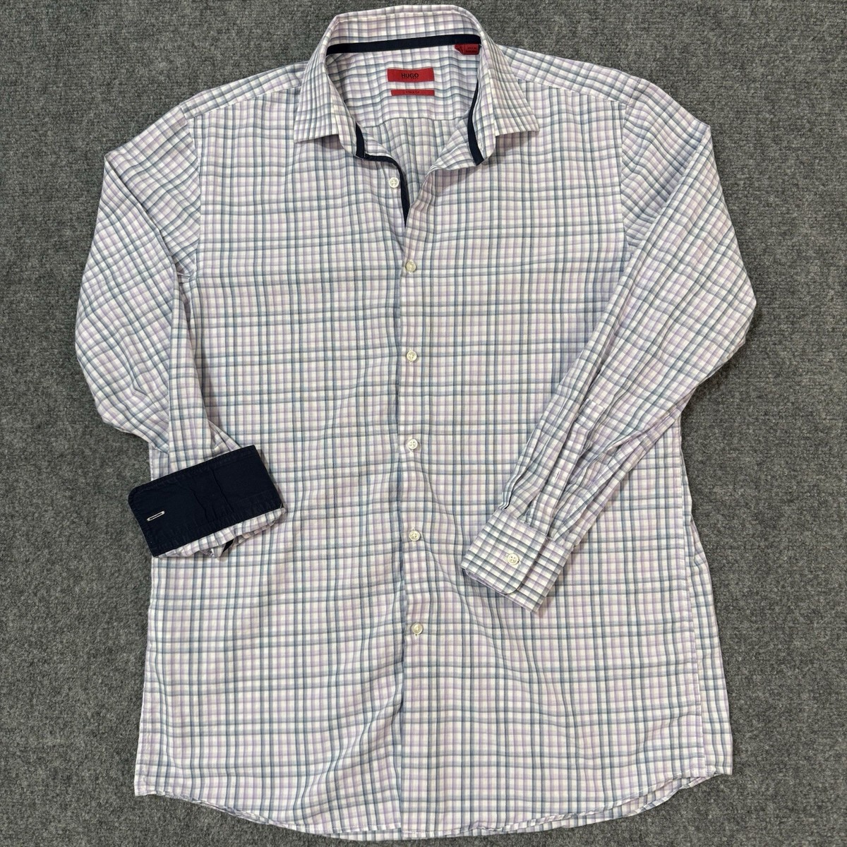 Hugo Boss Sharp Fit Shirt Mens 16.5 42 Purple Check Long Sleeve Dress Shirt Hugo Boss Sharp Fit Shirt Mens 16.5 42 Purple Check Long Sleeve Dress Shirt
