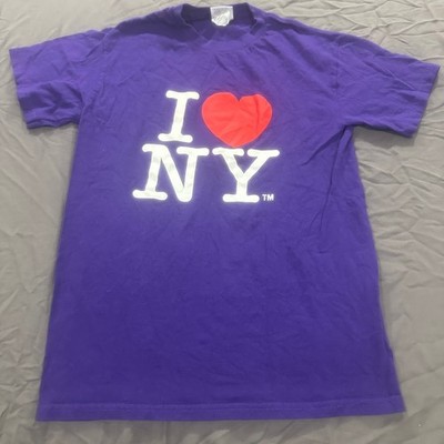 I Love NY T-Shirt Purple Gildan Heavy Cotton Short Sleeve Graphic Tee Small