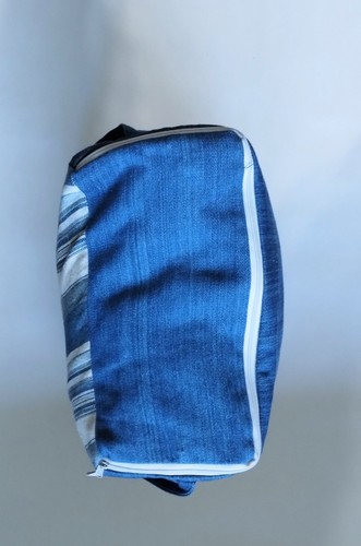 Park B Smith ECO SOFT COTTON DENIM Woven Lt. Blue Stripe ZIPPER TOTE/STORAGE BAG - Picture 8 of 9