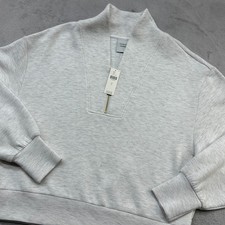 Varley Davidson Sweat Pullover Women L Ivory DoubleSoft Quarter Zip Quiet Luxury