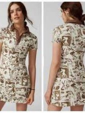Urban Outfitters Hazel Retro Printed Polo Dress in Brown and Cream L