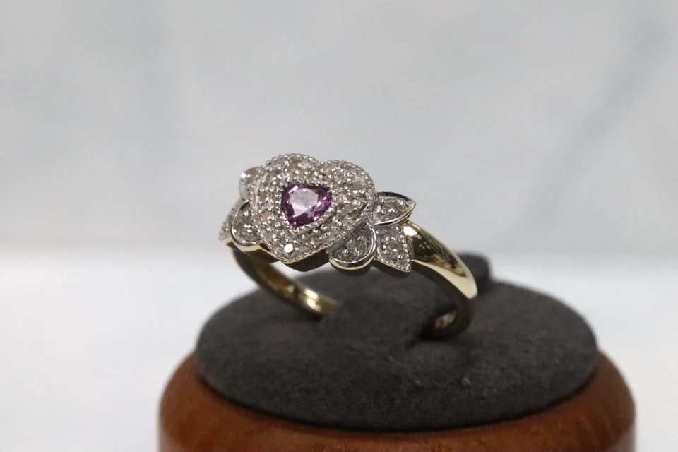 9ct Yellow Gold Diamond & Kunzite Cluster Ring - Size N - UK Hallmark — 第 2/4 张图片