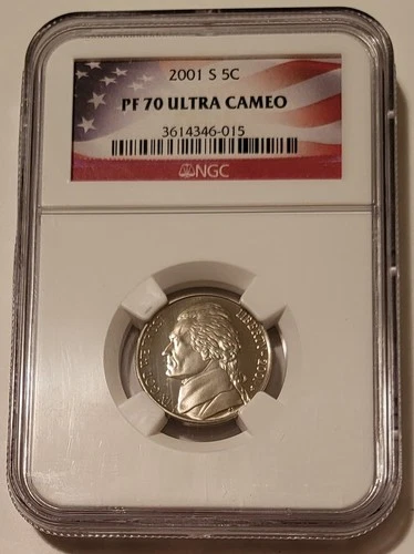 2001 S Jefferson Nickel Proof PF70 UC NGC Flag Label
