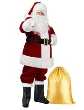 Deluxe Santa Claus Costume for Men-9-Piece Set,Velvet Santa Suit Large Wine