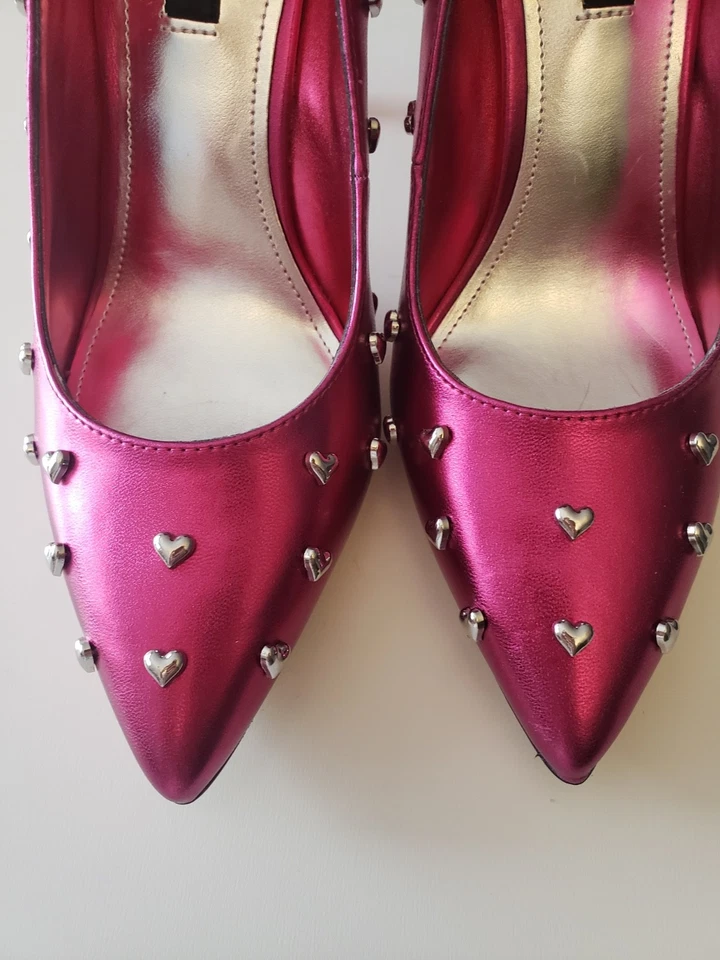 Nine West Heart Stud Metallic Magenta Stiletto Pumps Size 7 - Image 3 of 4