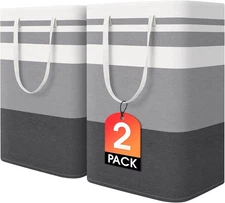 HomeHacks 2 Pack Large Laundry Baskets, Waterproof, Freestanding 75L, Grey 