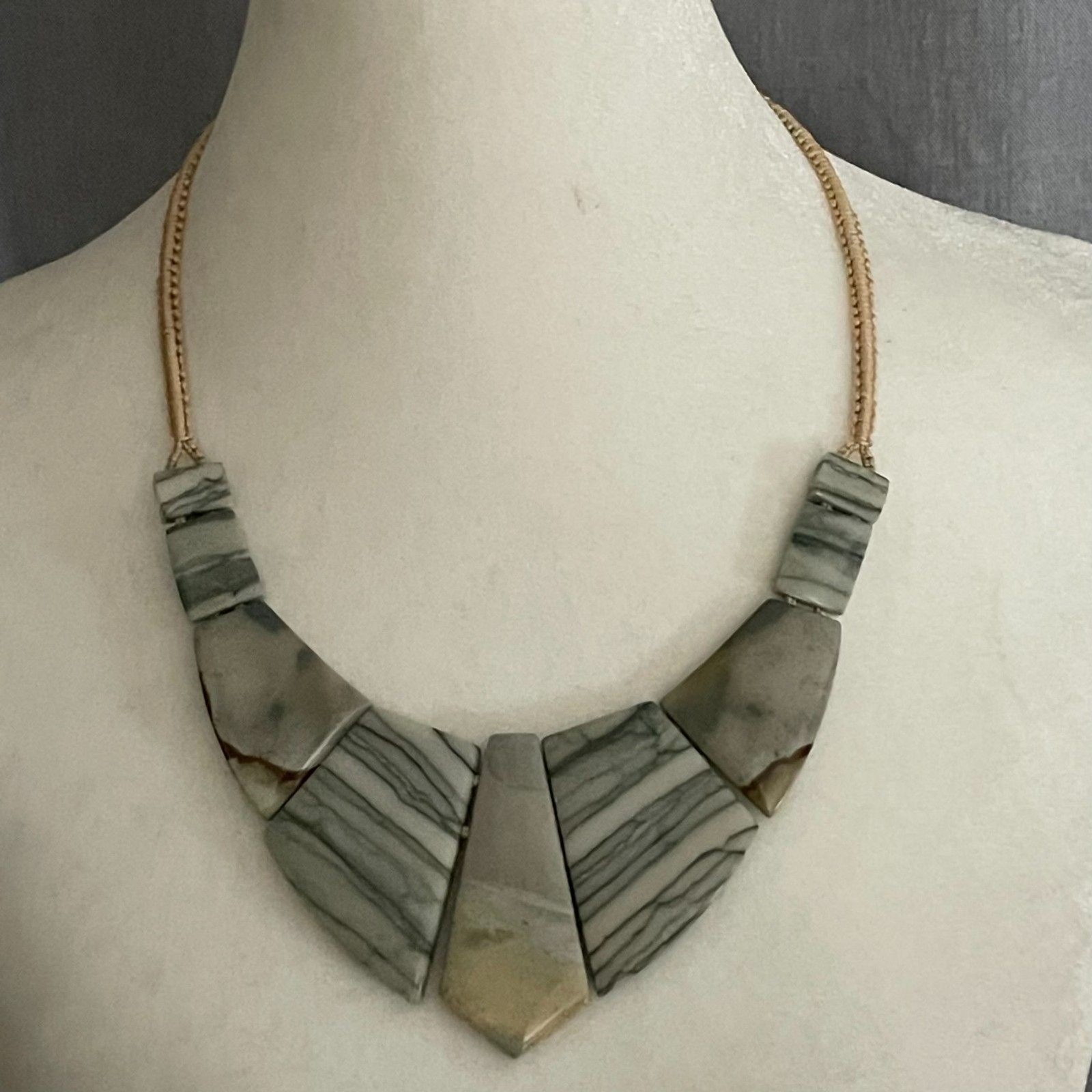 Gray White Stone Statement Necklace Adjustable Co… - image 2