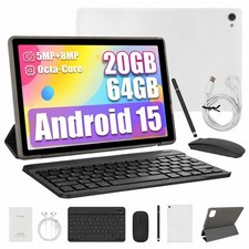 Octa Core Tablet 10.1 inch IPS HD Touch 64GB ROM Android 15 Keyboard Bundle