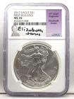 2017 American Silver Eagle NGC MS 70 First Releases Signed Elizabeth Jones
