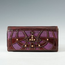 Auth Vivienne Westwood Brown Purple Leather Long Wallet from Japan