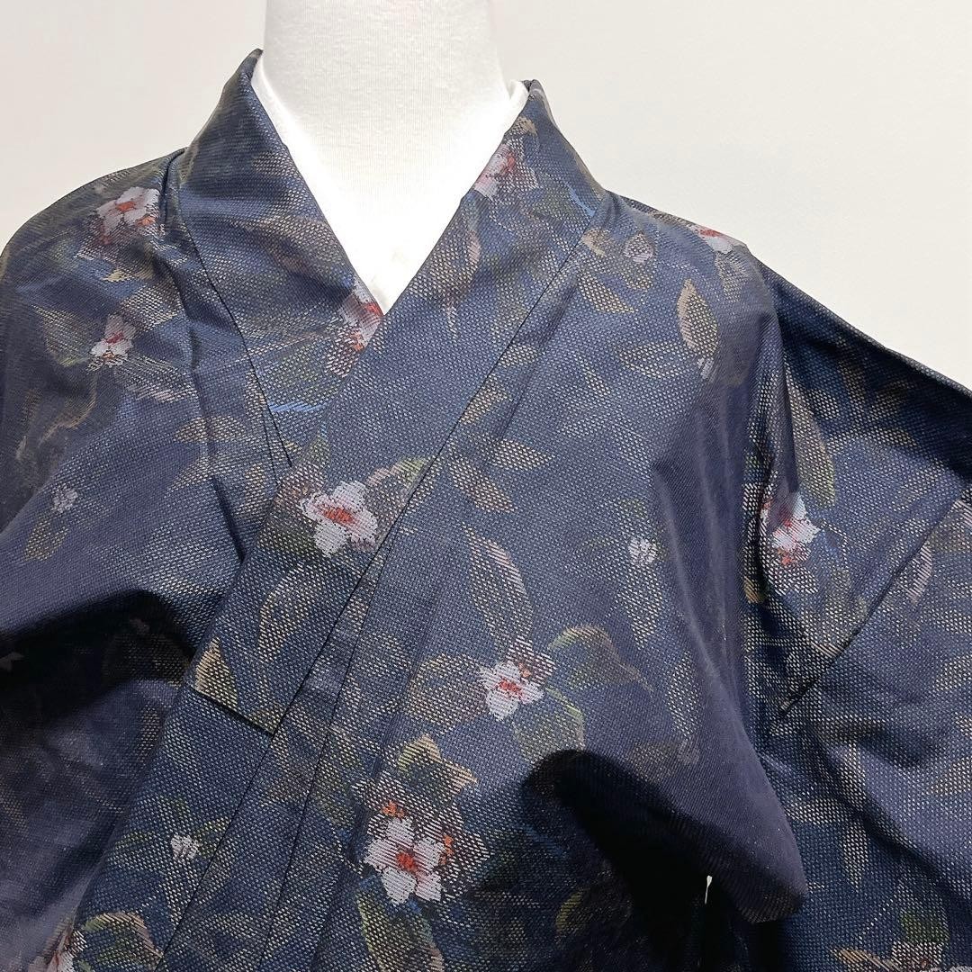 Small Pattern Oshima Pongee Bellflower Kimono Nav… - image 1
