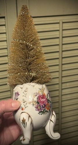 Easter Bottle Brush Tree Nestled inside a vintage Floral China Easter Egg - Picture 6 of 19