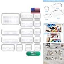 Manalete 15 Pcs Clear Plastic Drawer Organizer, Makeup Vanity Organizer Clear