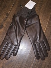 Time  Tru Women's Solid Faux Leather Driving Gloves Sweater Cuffs Brown Sz S M