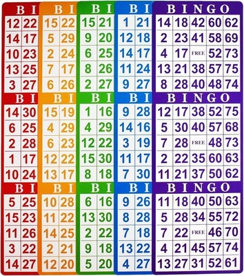 Bingo Paper Game Cards 3-on Page, 100 Sheets Mixed Colors, Tear-Off Pads - US
