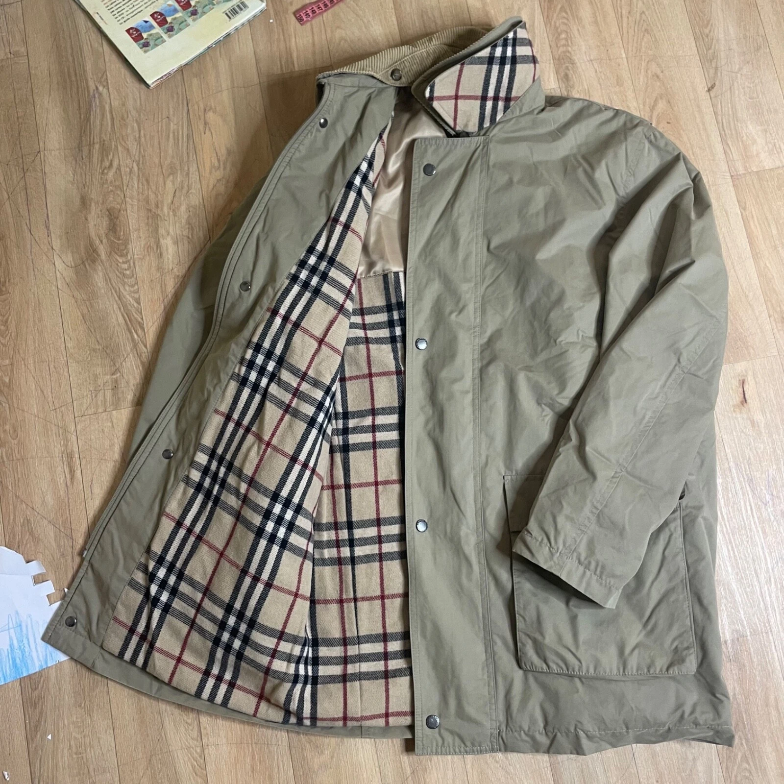 burberry london giacca invernale nova check VELLUTO colletto uomo BEIGE taglia L