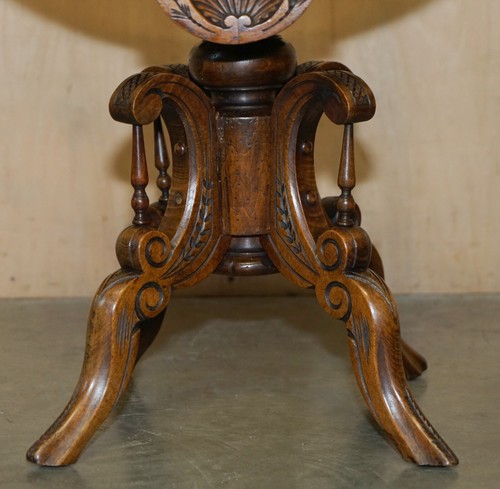 ANTIQUE VICTORIAN WALNUT MUSIC DRESSING TABLE STOOL DECORATIVE BASE CURVED SEAT - Picture 7 of 18