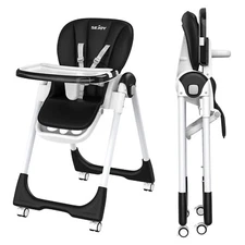 Portable Baby Easy-Clean Simple Fold Deluxe Baby High Chair Baby Chair Black