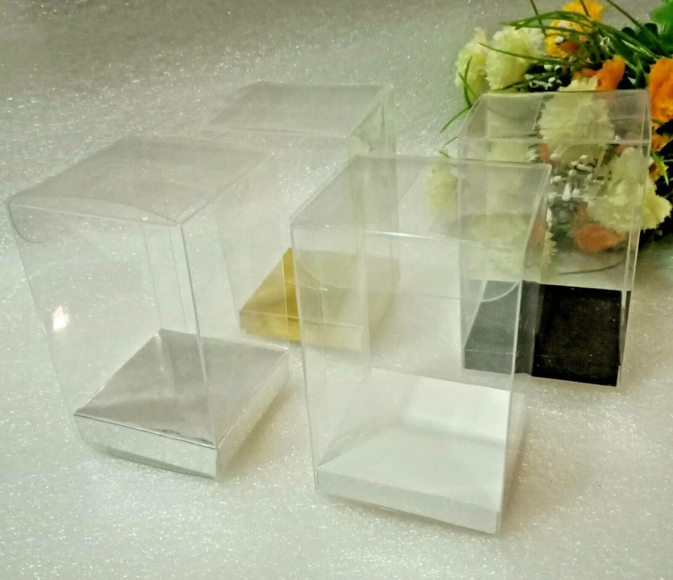 25 Clear PVC Boxes Favor Party Gift 5 6 7 8 9 10 cm Silver/Gold/No Base 14 sizes - image 3 of 4