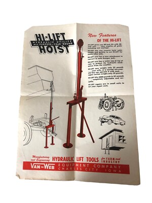 Hi-Lift Hoist 1950s Vintage Print Ad Van-Web Equipment Co Charles City Iowa IA