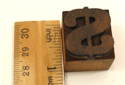 Vintage Letterpress Wood Printing Block $ Dollar Sign 1 inch | eBay