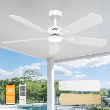 52 Inch Ceiling Fan with Light,6Cct,5 Blade Ceiling Fan with Light,Low Profile C