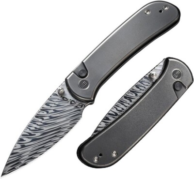 We Knife Co Ltd Qubit Folding Knife 3.25'' Damasteel Blade Orange Titanium Handle