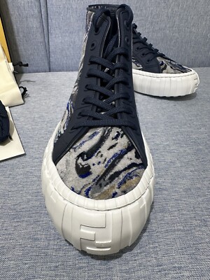 Fendi Force Marbled Effect Fabric Blue High Top Sneakers | eBay