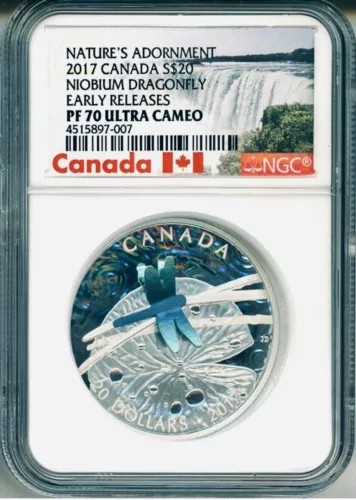 2017 Canada S$20 Nature's Adornment Niobium Dragonfly ER NGC PF70 Ultra Cameo