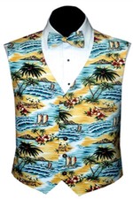 Men's Sunrise Yellow Tropical Island Novelty Vest and Bow Tie
